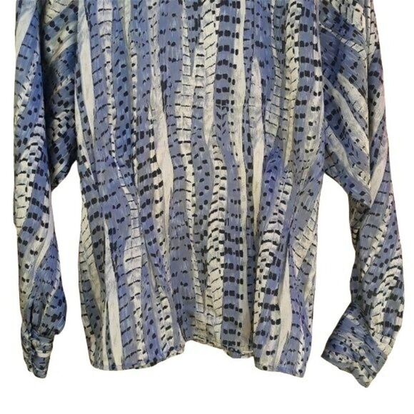 Rare Tess Romeo Renaissance Python Mock Neck Bishop Sleeve Blouse Blue Sz 12 - Picture 8 of 8